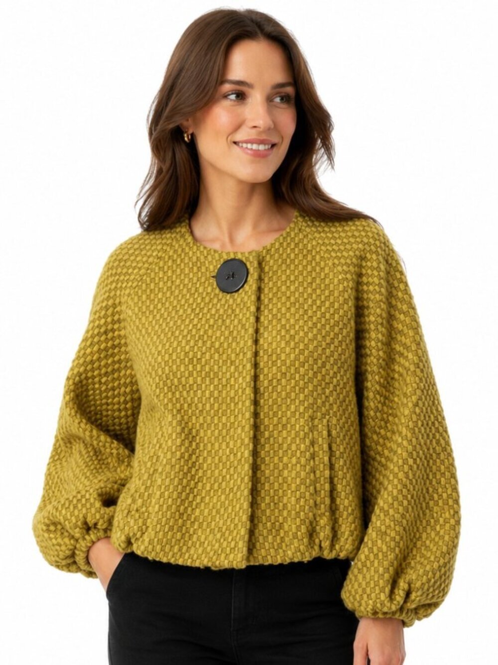 Leifsdottir Mustard Yellow Wool Blend Tweed Jacket